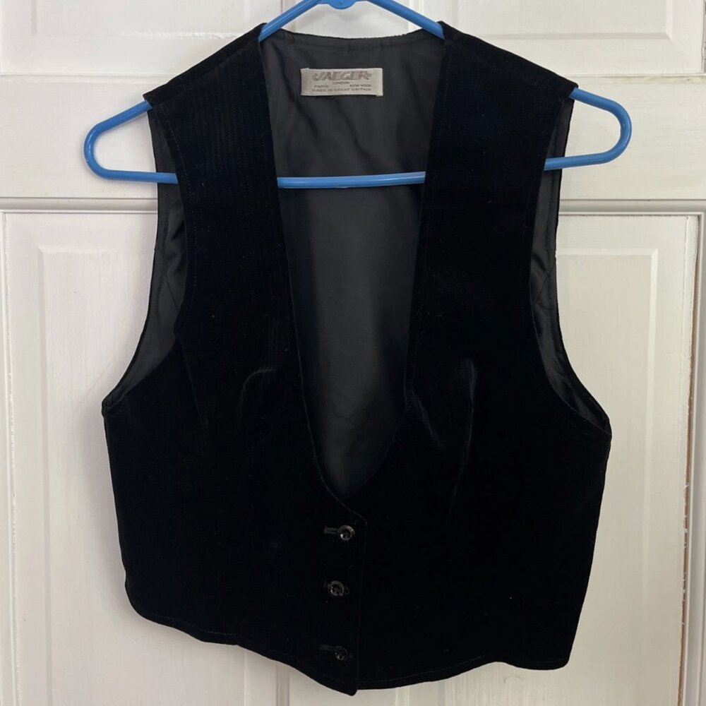 Vintage 70s/80s Womens Jaeger Black Velvet Vest UK 14 (8) Holiday